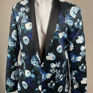 jf j.ferrar Black and Blue Floral Blazer